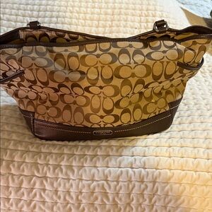Coach Tan and Brown Signature Shoulder Bag